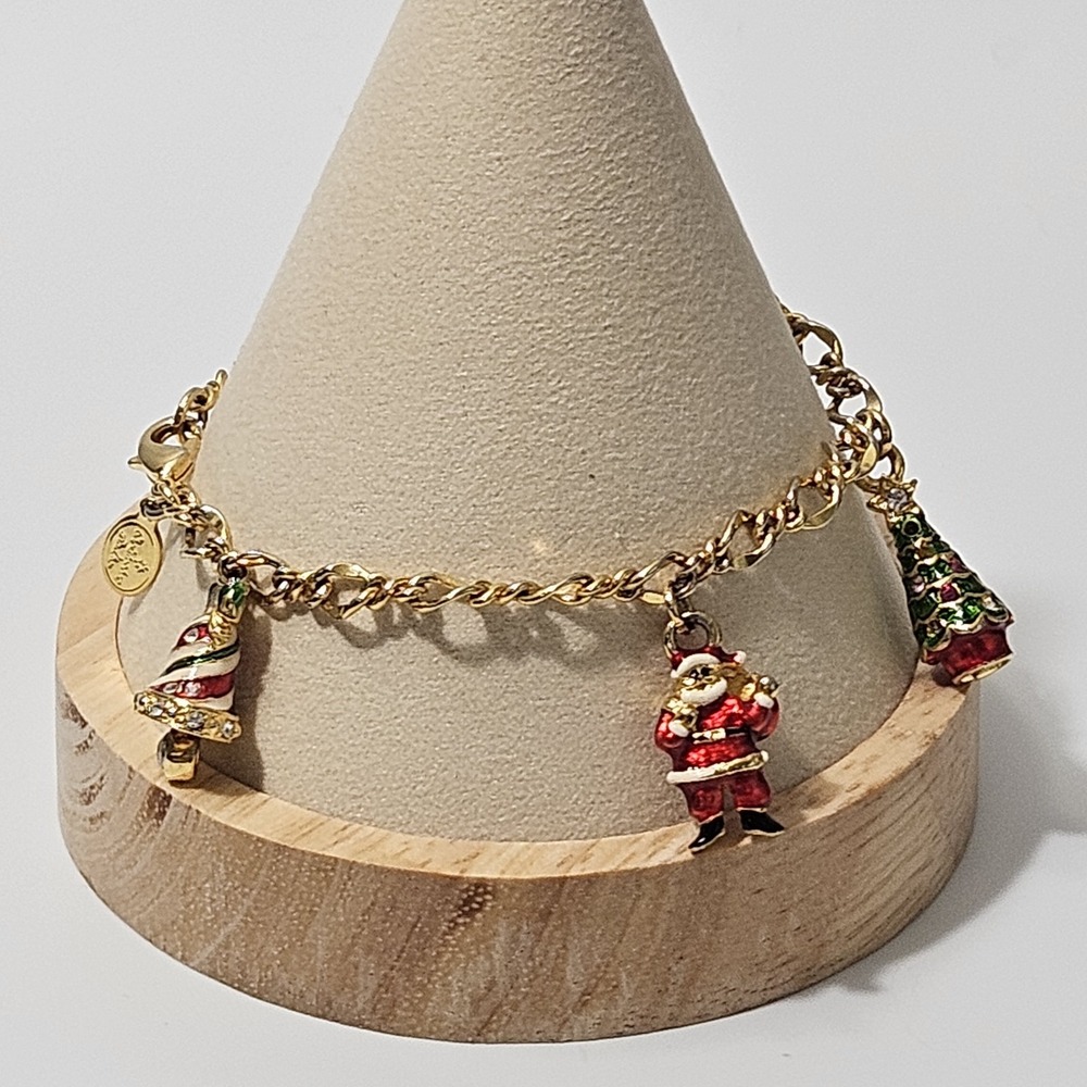 Christopher Radko Charm Bracelet Dangle Christmas Charms Enamel Goldtone 7"
